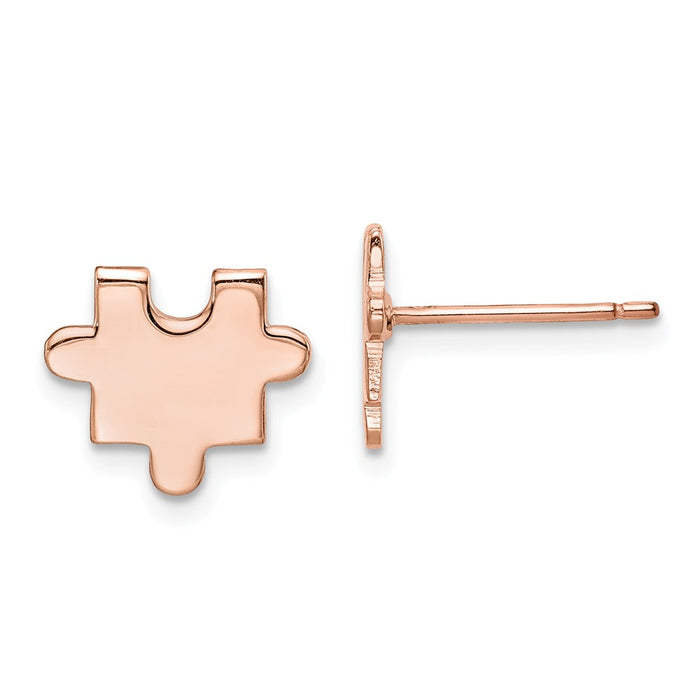 925 Sterling Silver Rose-Tone Polished Puzzle Piece Post Earrings,