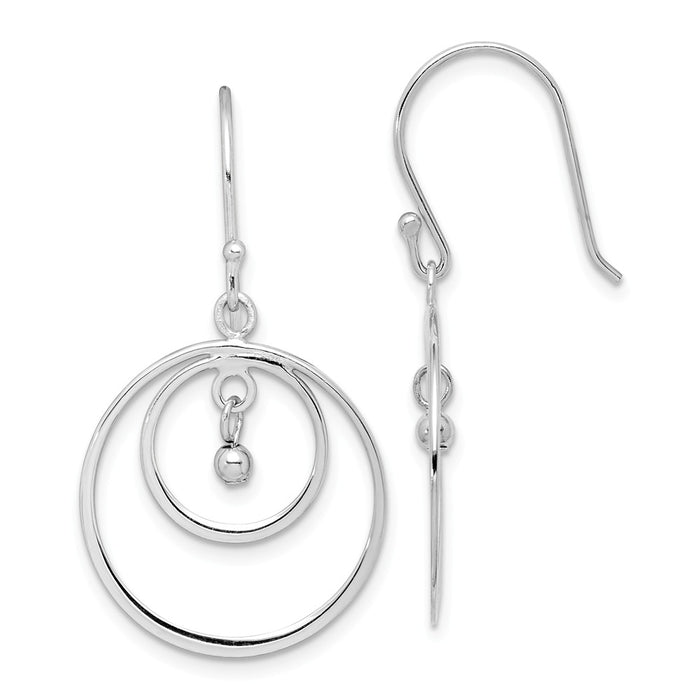 925 Sterling Silver Rhodium-plated Circles with Beads Dangle Earrings,
