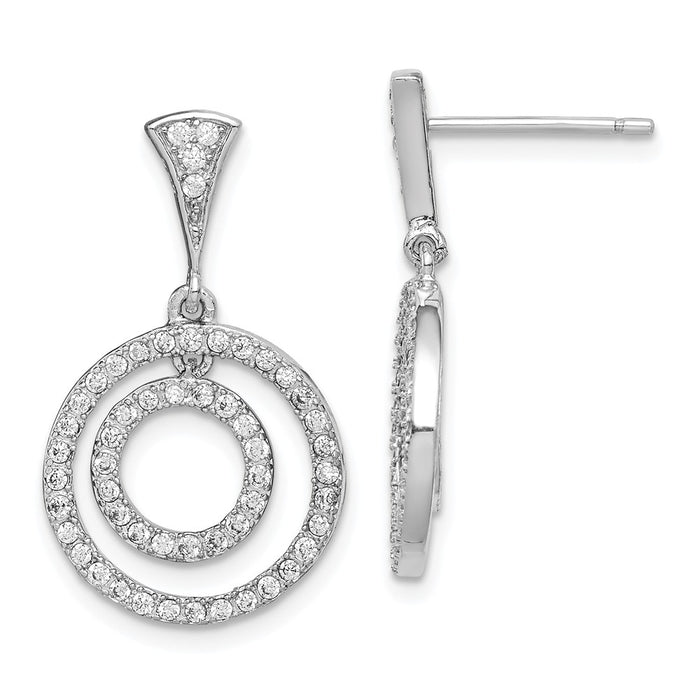 925 Sterling Silver Rhodium-plated Cubic Zirconia ( CZ ) Circles Dangle Post Earrings,