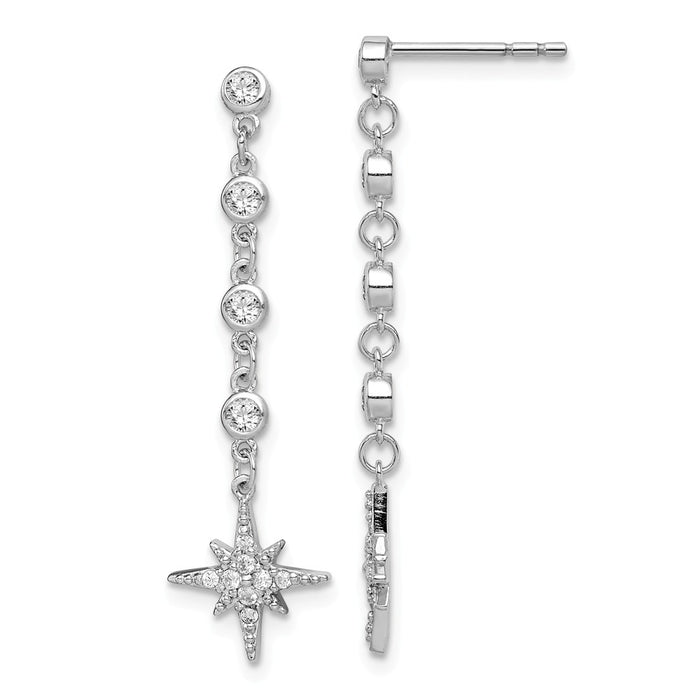 925 Sterling Silver Rhodium-plated Cubic Zirconia ( CZ ) Drop Starburst Post Earrings,