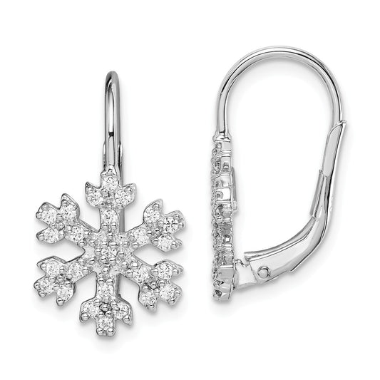 925 Sterling Silver Rhodium-plated Cubic Zirconia ( CZ ) Snowflake Leverback Earrings,