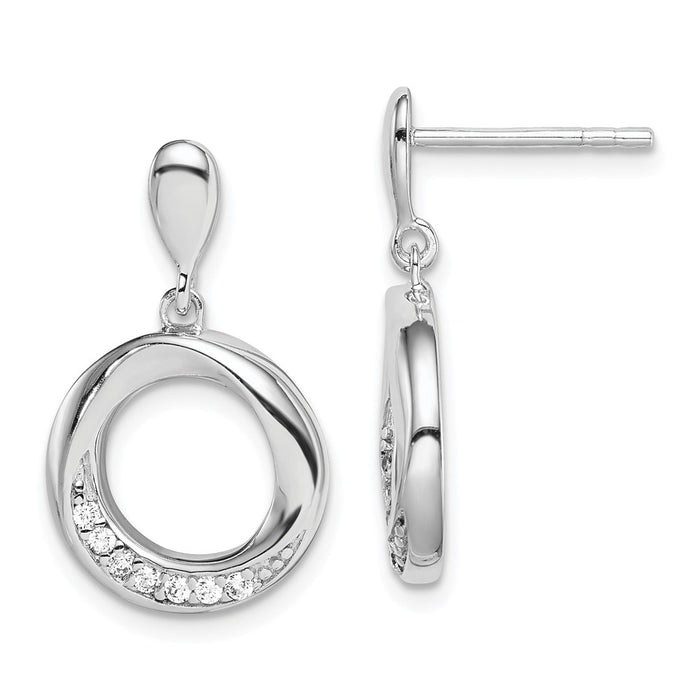 925 Sterling Silver Rhodium-plated Cubic Zirconia ( CZ ) Swirled Circle Post Earrings,
