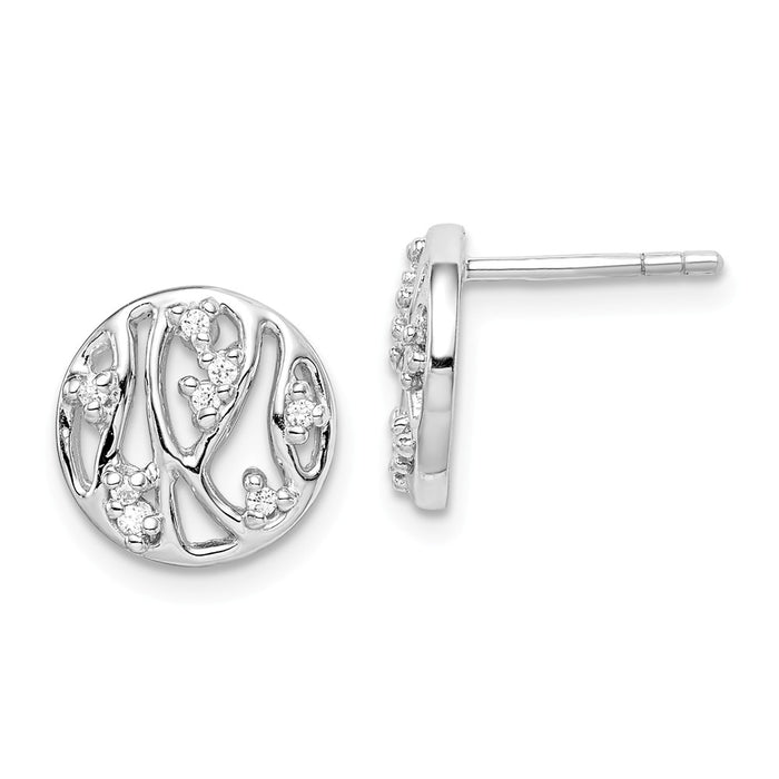 925 Sterling Silver Rhodium-plated Round Filigree Cubic Zirconia ( CZ ) Post Earrings,