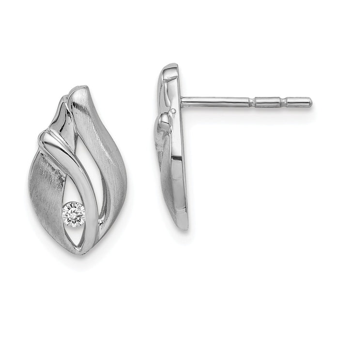 925 Sterling Silver Rhodium-plated Satin Cubic Zirconia ( CZ ) Teardrop Post Earrings,