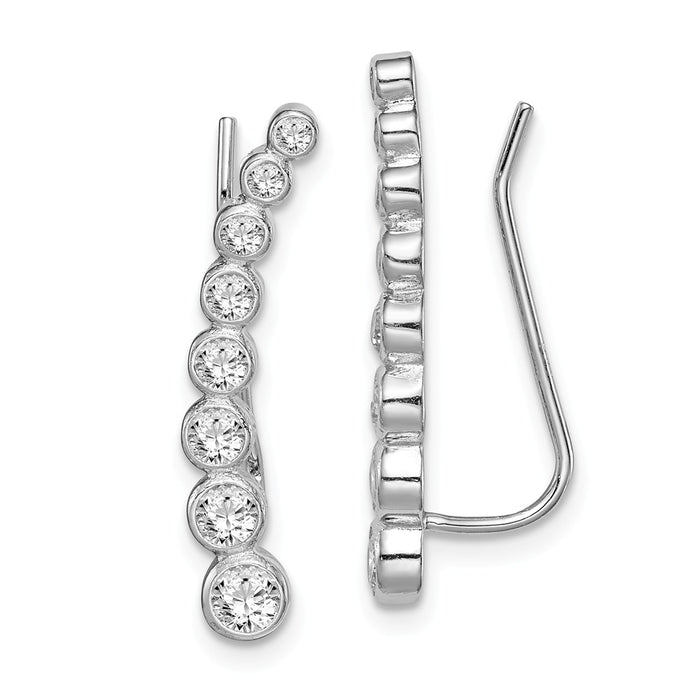 925 Sterling Silver Rhodium-plated Cubic Zirconia ( CZ ) Ear Climber Earrings,