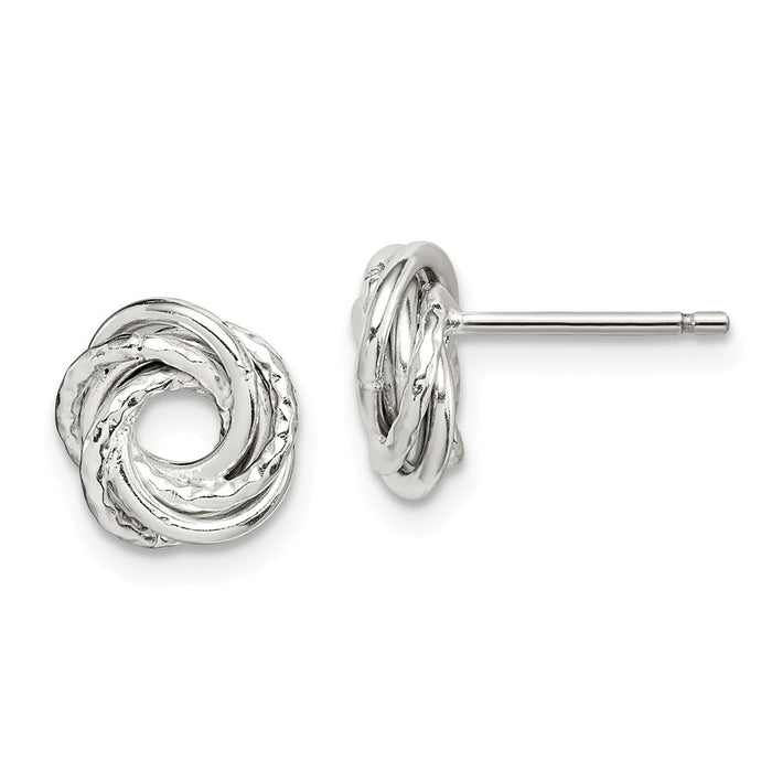 925 Sterling Silver Polished & Textured 9mm Love Knot Post Earrings, 9mm