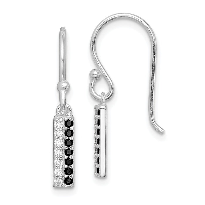 925 Sterling Silver Rhodium-Plated Black & Clear Cubic Zirconia ( CZ ) Dangle Earrings,