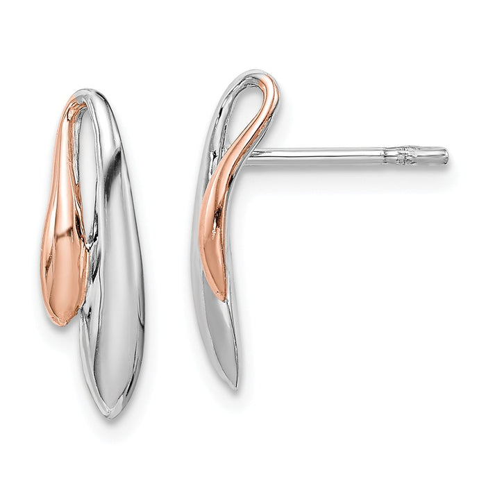 925 Sterling Silver Rhodium-plated & Rose Gold-plated Post Earrings,