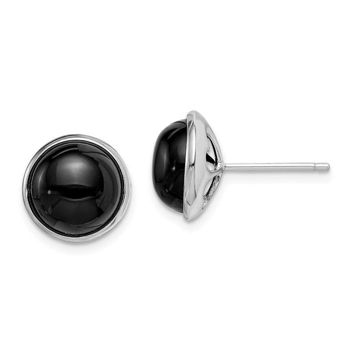 925 Sterling Silver Rhodium-plated 10 Onyx Cabochon Post Earrings,
