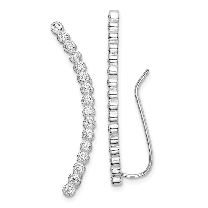 925 Sterling Silver Rhodium-plated 16-stone Cubic Zirconia ( CZ ) Ear Climber Earrings,
