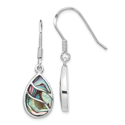 925 Sterling Silver Rhodium-plated Abalone Teardrop Dangle Earrings,