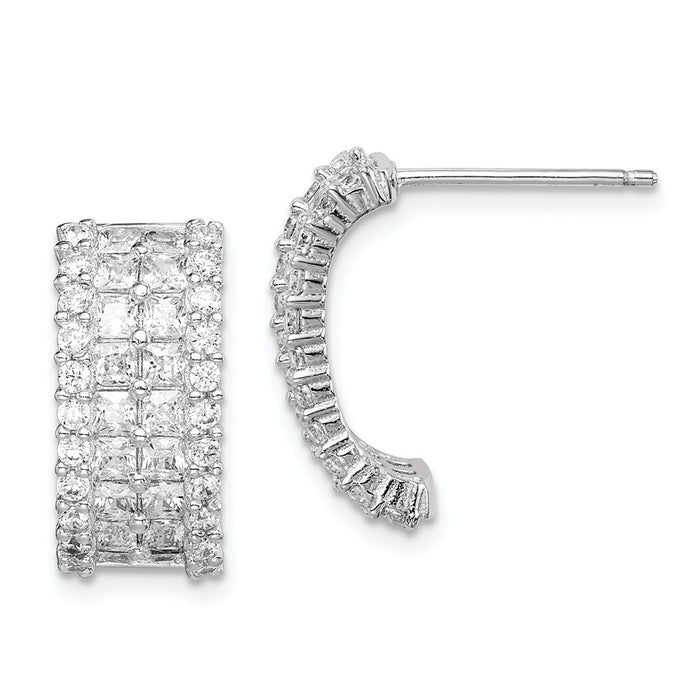 925 Sterling Silver Rhodium-plated Cubic Zirconia ( CZ ) 4-row Half Hoop Post Earrings,