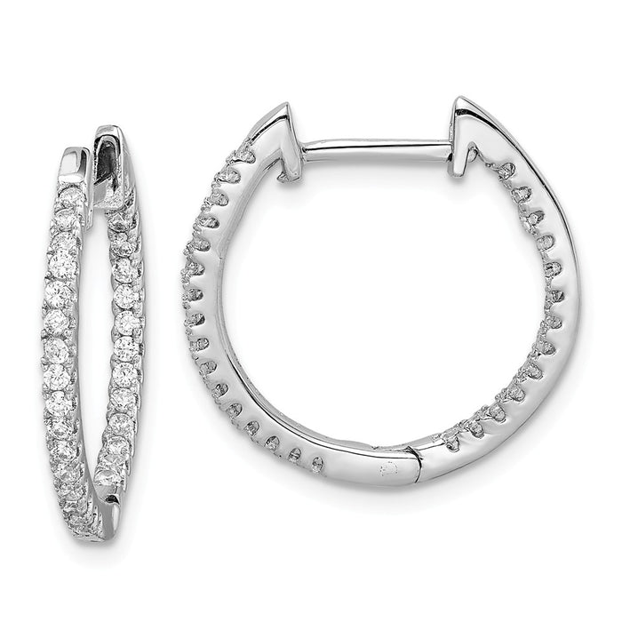 925 Sterling Silver Rhodium-plated Cubic Zirconia ( CZ ) In & Out Hinged Hoop Earrings,