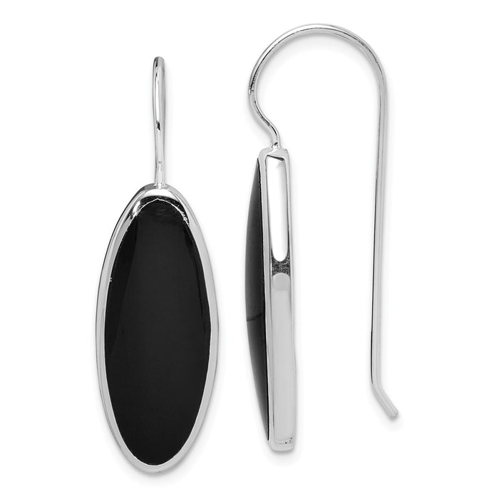 925 Sterling Silver Fancy Onyx Earrings, 35mm x 10mm