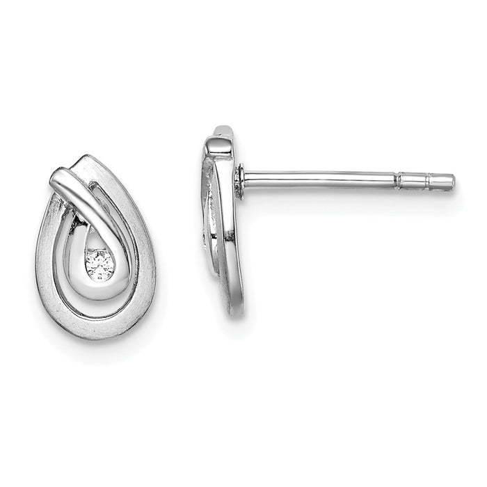 925 Sterling Silver Rhodium-plated Cubic Zirconia ( CZ ) Satin Teardrop Post Earrings,