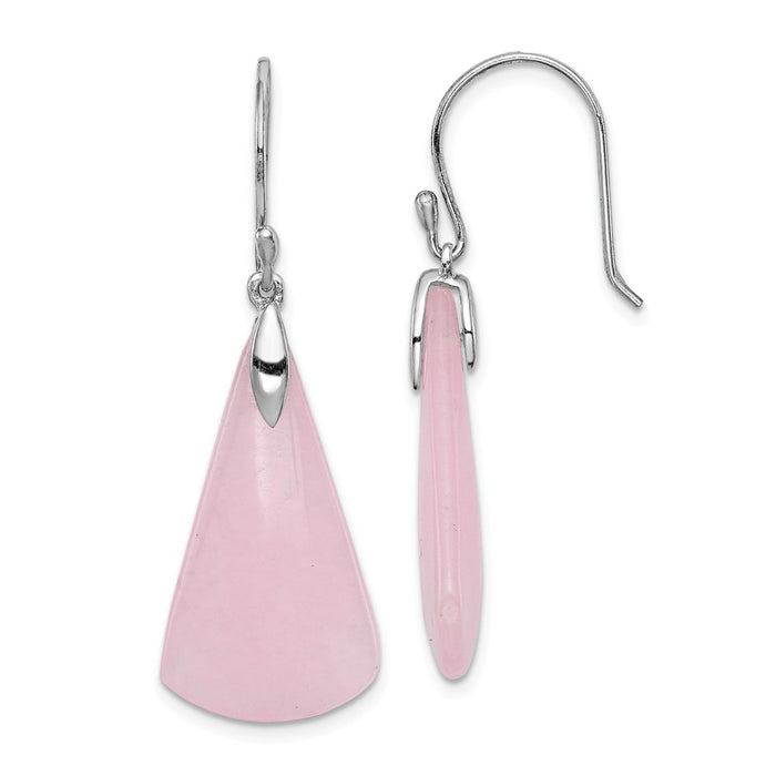 925 Sterling Silver Rhodium-plated Dyed Pink Quartz Dangle Earrings,