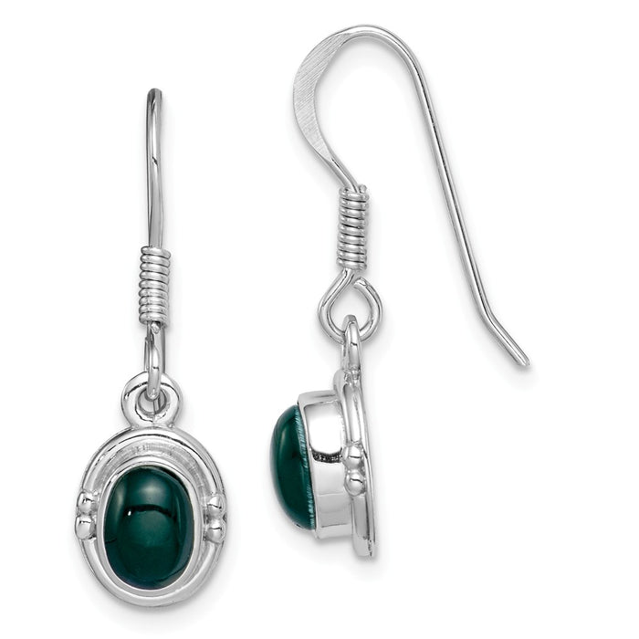925 Sterling Silver Rhodium-plated Green Agate Oval Dangle Earrings,