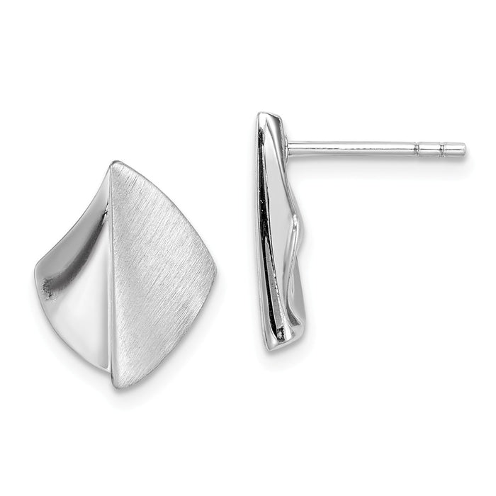 925 Sterling Silver Rhodium-plated Polished & Brushed Post Earrings,