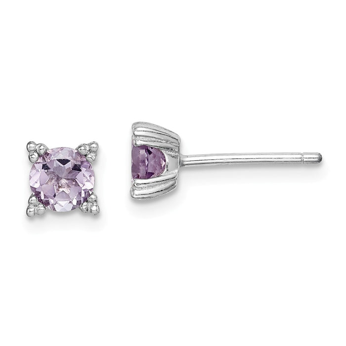 925 Sterling Silver Rhodium-plated Round 5mm Amethyst Post Earrings, 5mm