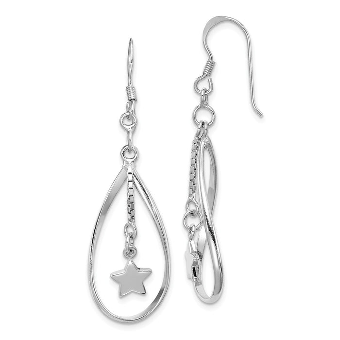 925 Sterling Silver Rhodium-plated Star Inside Oval Dangle Earrings,