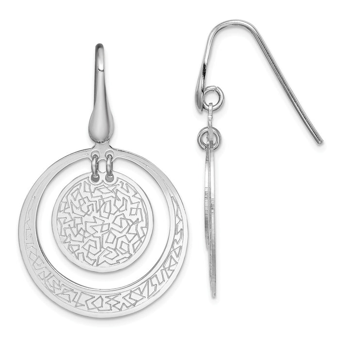 925 Sterling Silver Rhodium-plated Textured Disc in Circle Earrings,