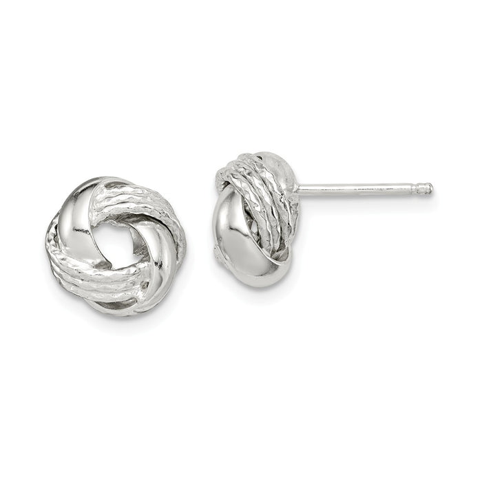 925 Sterling Silver Polished & Textured 10mm Love Knot Post Earrings, 10mm