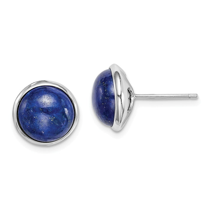 925 Sterling Silver Rhodium-plated 10 Lapis Cabochon Post Earrings,