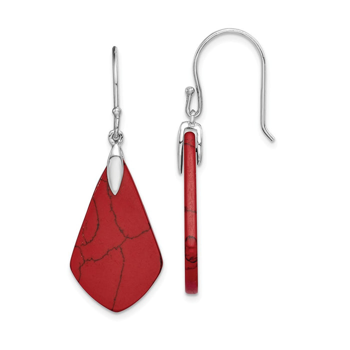 925 Sterling Silver Rhodium-plated Acrylic Red Stone Dangle Earrings,