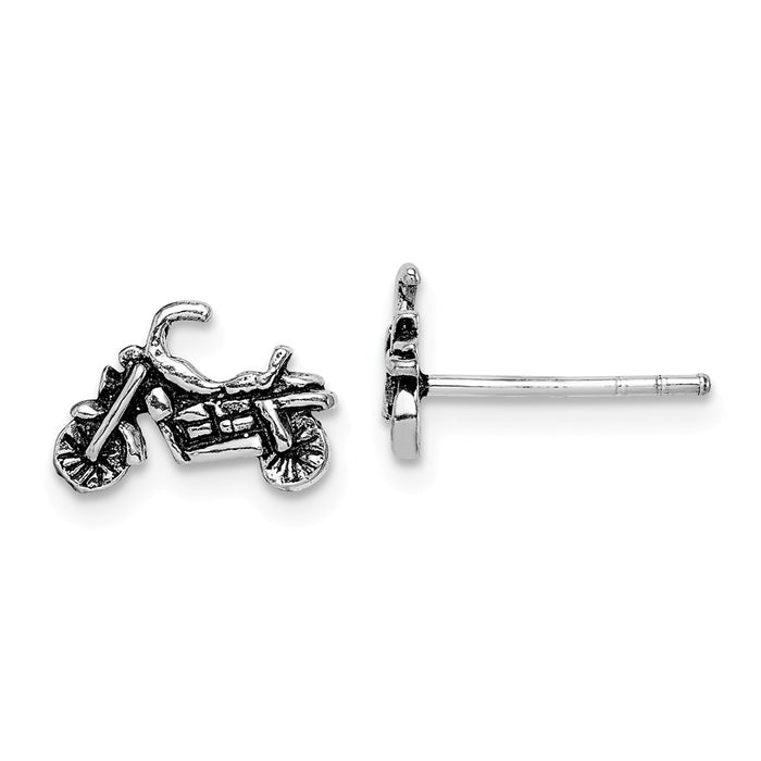 925 Sterling Silver Rhodium-plated Antiqued Motorcycle Post Earrings,