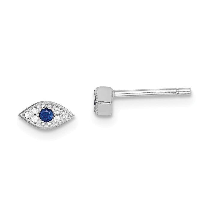 925 Sterling Silver Rhodium-plated Clear & Blue Cubic Zirconia ( CZ ) Eye Post Earrings,