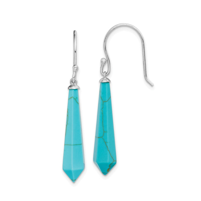 925 Sterling Silver Rhodium-plated Created Turquoise Dangle Earrings,