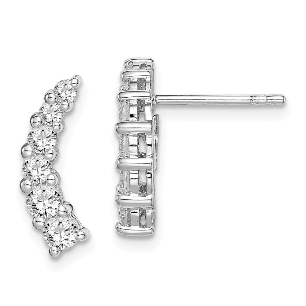 925 Sterling Silver Rhodium-plated Graduated Cubic Zirconia ( CZ ) Curved Post Earrings,