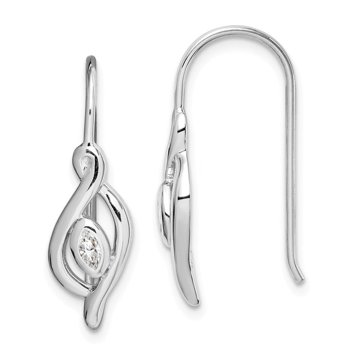 925 Sterling Silver Rhodium-plated Marquise Cubic Zirconia ( CZ ) Swirl Dangle Earrings,