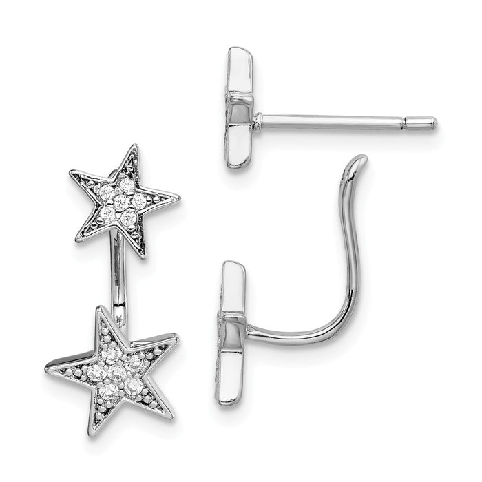 925 Sterling Silver Rhodium-Plated Cubic Zirconia ( CZ ) Star Front & Back Post Earrings,