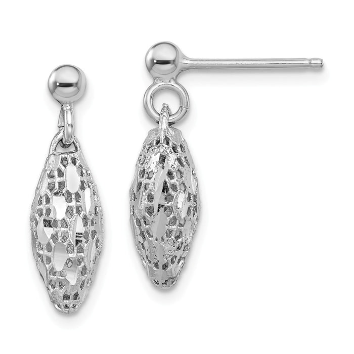 925 Sterling Silver Rhodium-plated Diamond-Cut Mesh Oval Dangle Post Earrings,