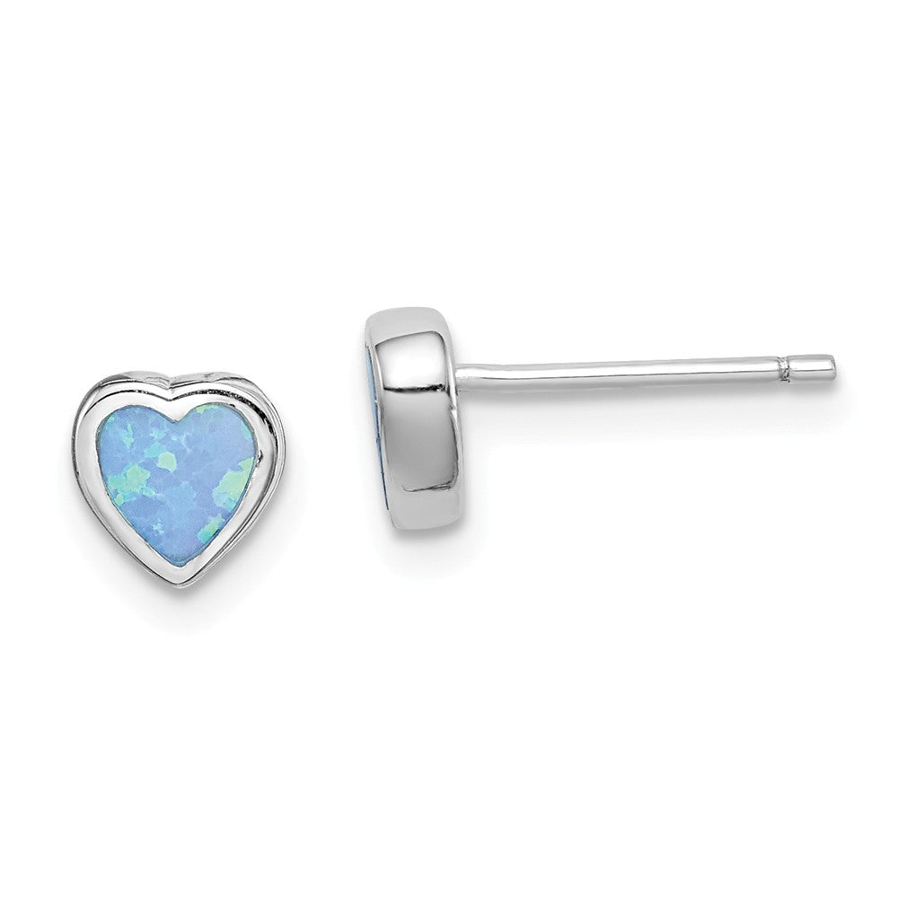 925 Sterling Silver Rhodium-plated Imitation Opal Heart Post Earrings,