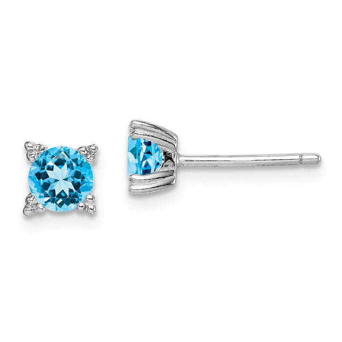 925 Sterling Silver Rhodium-plated Round 5mm Blue Topaz Post Earrings, 5mm