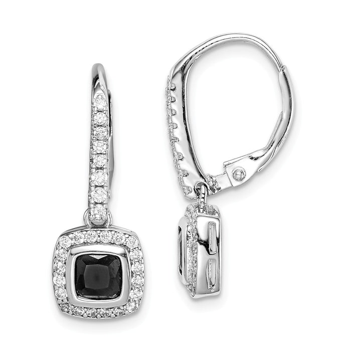 925 Sterling Silver Rhodium-Plated ed Black and White Cubic Zirconia ( CZ ) Leverback Earrings,