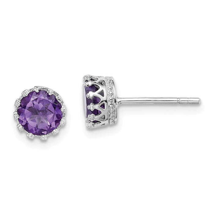 925 Sterling Silver Rhodium-plated 6 Polished Amethyst Post Earrings,