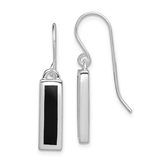 925 Sterling Silver Onyx Bar Earrings, 30mm x 6mm