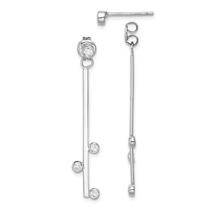 925 Sterling Silver Rhodium-plated Cubic Zirconia ( CZ ) Bar Dangle Front & Back Earrings,