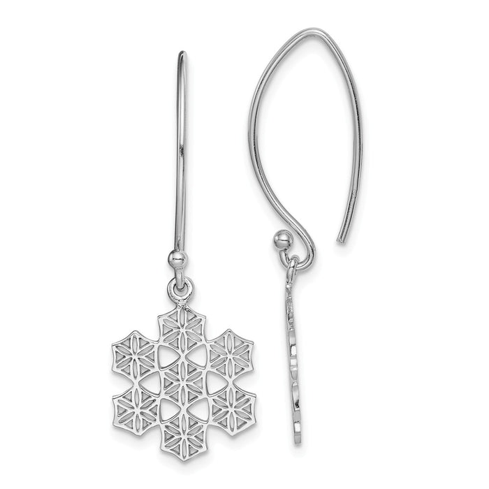 925 Sterling Silver Rhodium-plated Geometric Snowflake Dangle Earrings,