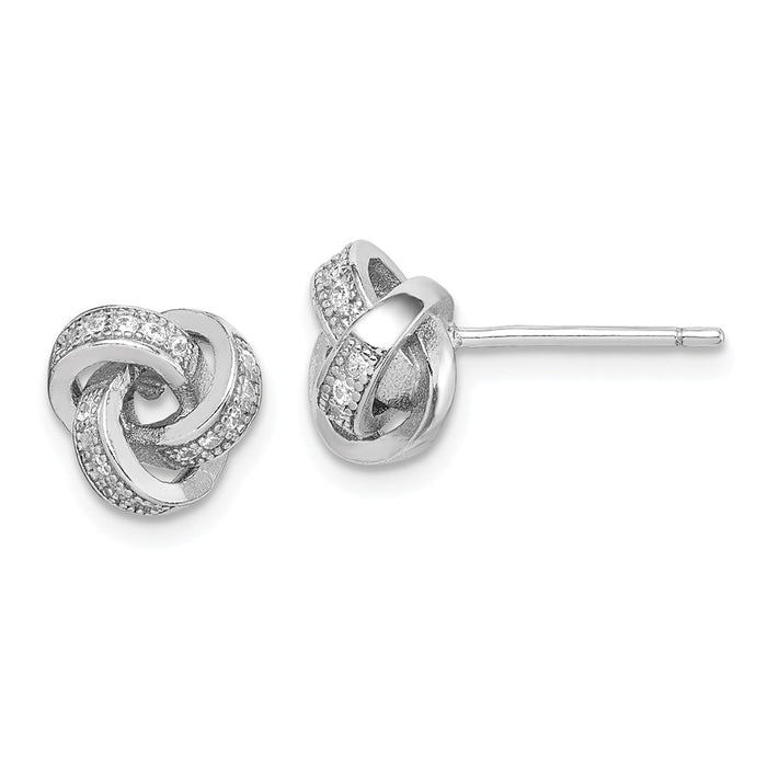 925 Sterling Silver Rhodium-plated Polished Cubic Zirconia ( CZ ) Love Knot Post Earrings, 8.32mm x 8.95mm