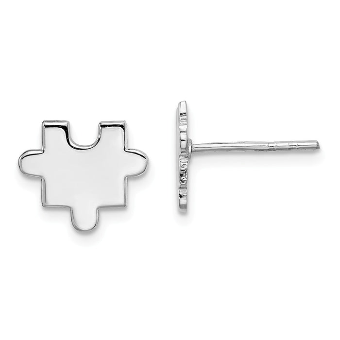 925 Sterling Silver Rhodium-plated Polished Puzzle Piece Post Earrings,