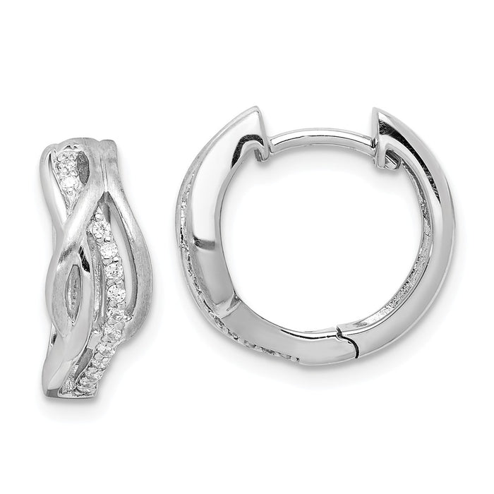 925 Sterling Silver Rhodium-plated Satin Cubic Zirconia ( CZ ) Swirl Hinged Hoop Earrings,
