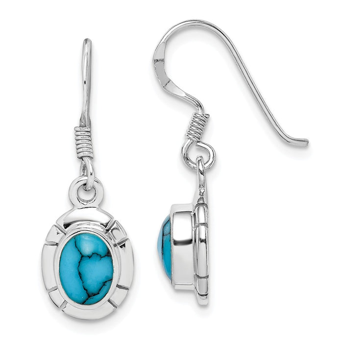 925 Sterling Silver Rhodium-plated Synthetic Turquoise Dangle Earrings,