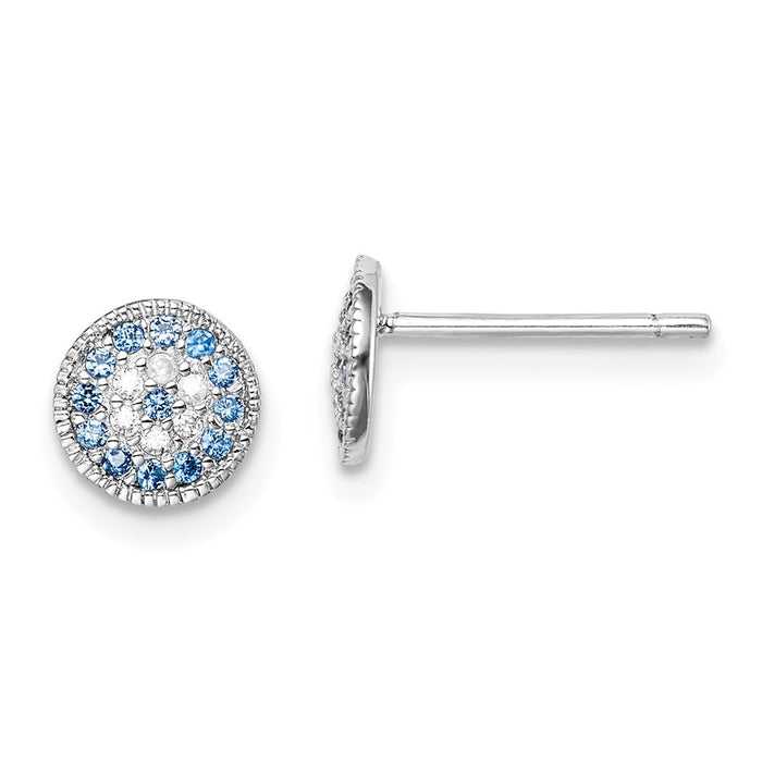 925 Sterling Silver Rhodium-Plated Blue Spinel & Clear Cubic Zirconia ( CZ ) Post Earrings,