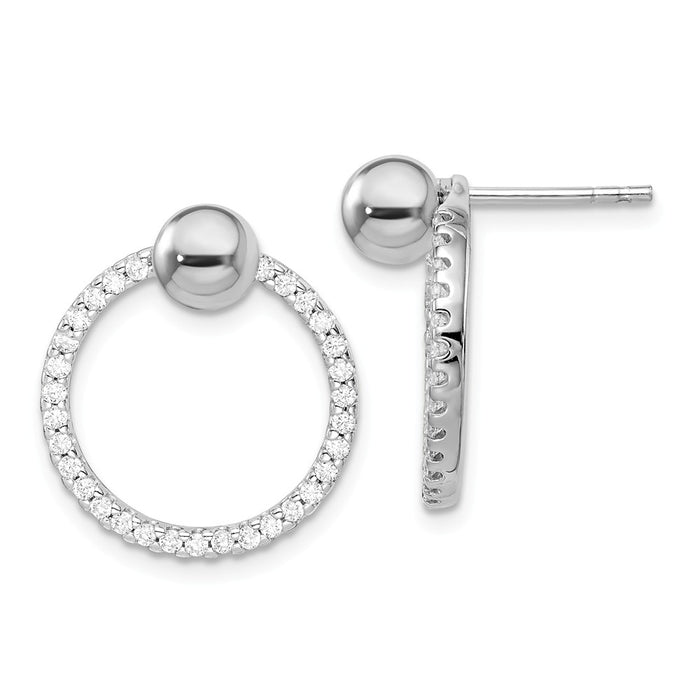 925 Sterling Silver Rhodium-Plated Cubic Zirconia ( CZ ) Hoop Jacket with Ball Post Earrings,