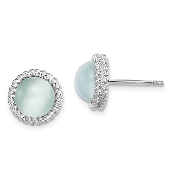 925 Sterling Silver Rhodium-plated Created Blue Cat's Eye Post Earrings,