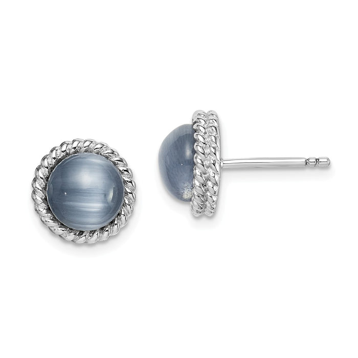 925 Sterling Silver Rhodium-plated Created Grey Cat's Eye Post Earrings,